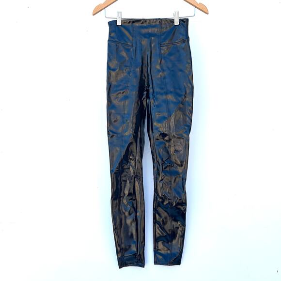 Spanx Patent Leather Shiny Leggings Pants XS High Waisted Compression Black - Picture 2 of 6